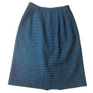 Liz Claiborne Vintage Wool Houndstooth Pencil Skirt Blue Black Size 8 Retro 90s